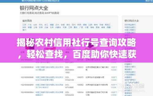 揭秘农村信用社行号查询攻略，轻松查找，百度助你快速获取！