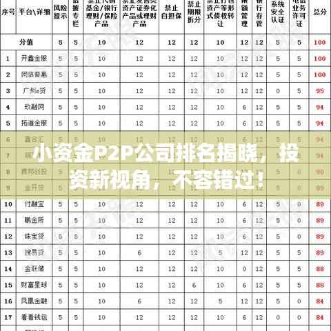 小资金P2P公司排名揭晓，投资新视角，不容错过！
